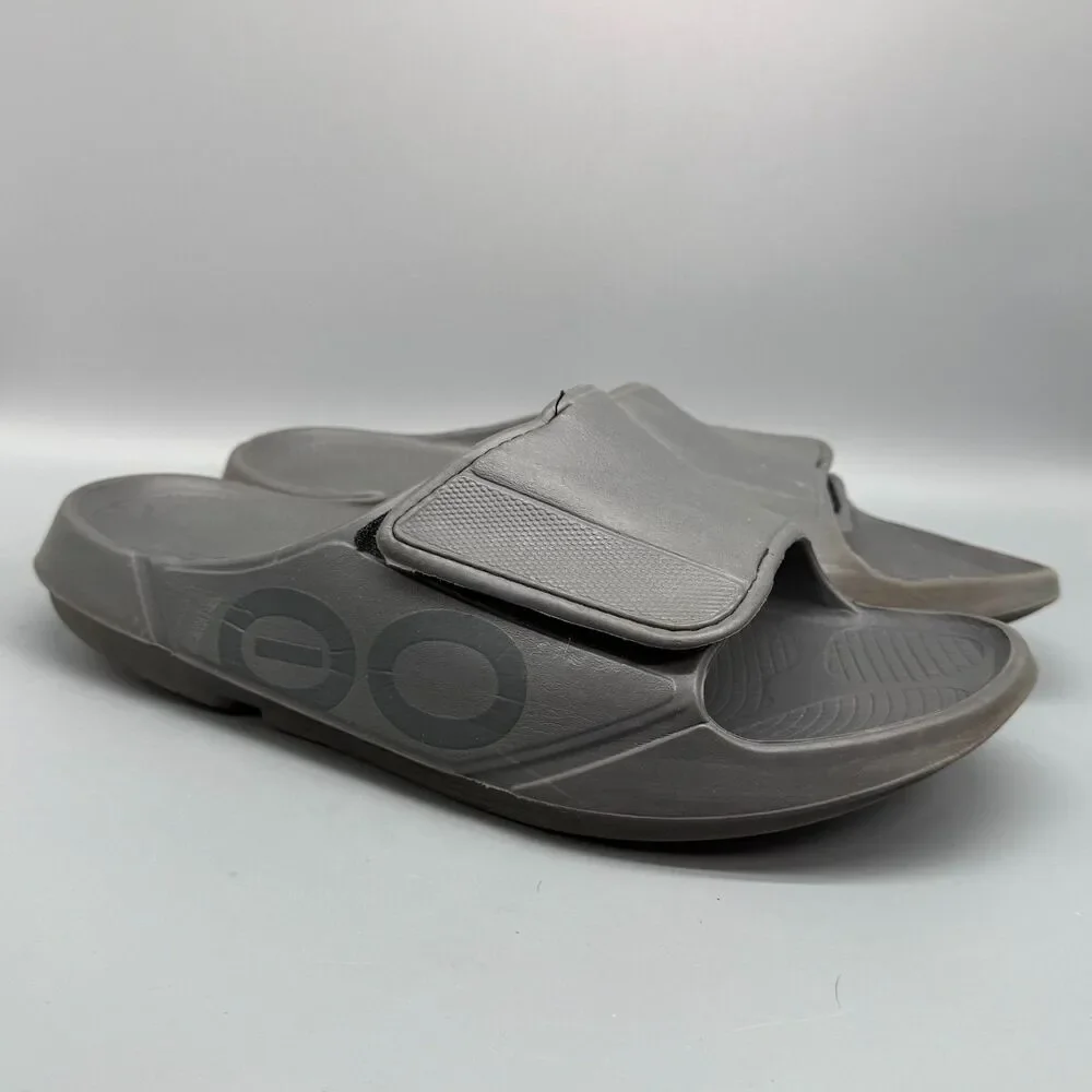 OOFOS OOahh Sport Flex Men 14 Slate Gray Slides Sandals Slip-On Open Toe Comfort